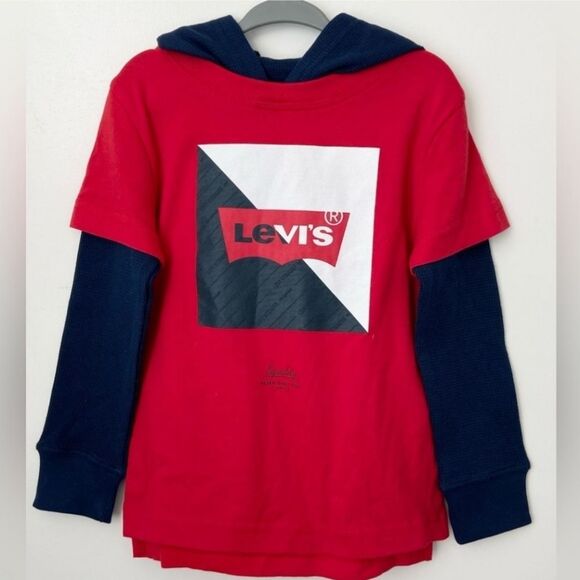 Levi's hoodie top youth size L 12-13 yrs red blue cotton long sleeves - Picture 1 of 6
